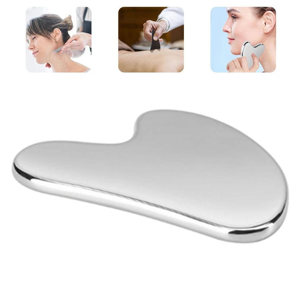 Stainless Steel Scraper Facial Massage Gua Sha Tool Face Lift Anti-Aging Skin Tightening Cooling Metal Contour Reduce Puffiness