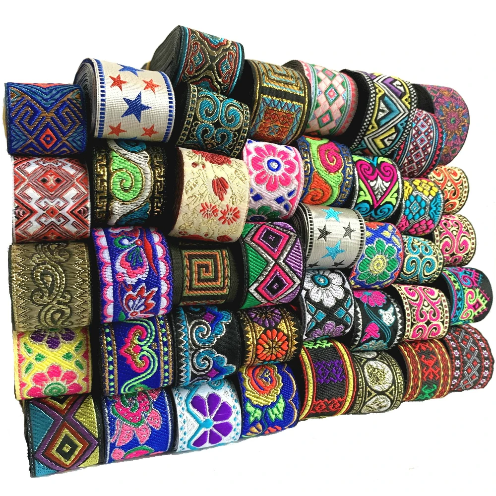 3 Yards Vintage Ethnic Embroidery Lace Ribbon Boho Lace Trim DIY Clothes Bag Accessories Embroidered Fabric 32~34MM