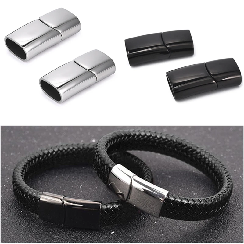 Punk Glossy Magnetic Clasps Stainless Steel Magnet Buckle hole 12x6mm for DIY Leather Bracelet Jewelry Making Findings Accessory