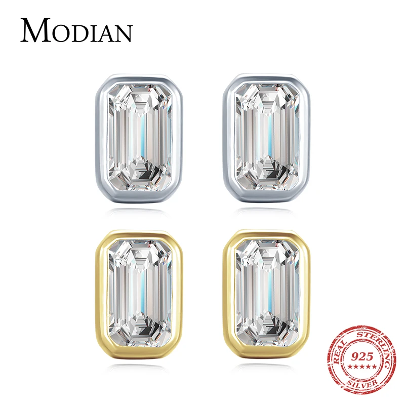 Modian Exquisite 925 Sterling Silver Emerald Cut AAAAA Zirconia Stud Earrings For Women Wedding Statement Fine Jewelry Brincos