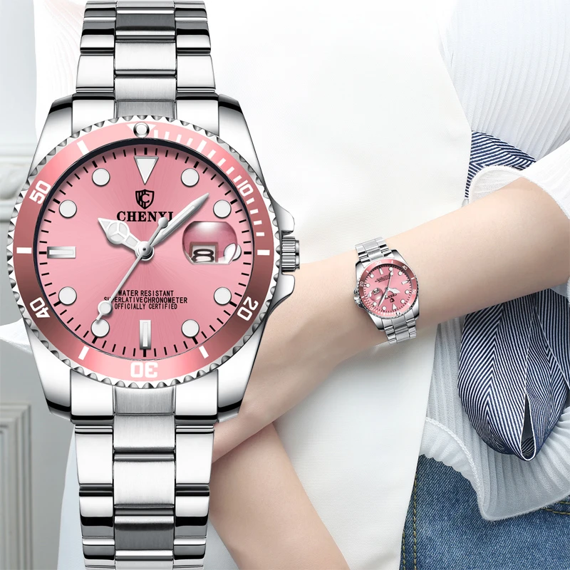 Luxury Ladies Watch 2021 Stainless Steel Waterproof Watches Women Fashion Watch Pink Blue Green Dial Women Watch Free Shipping