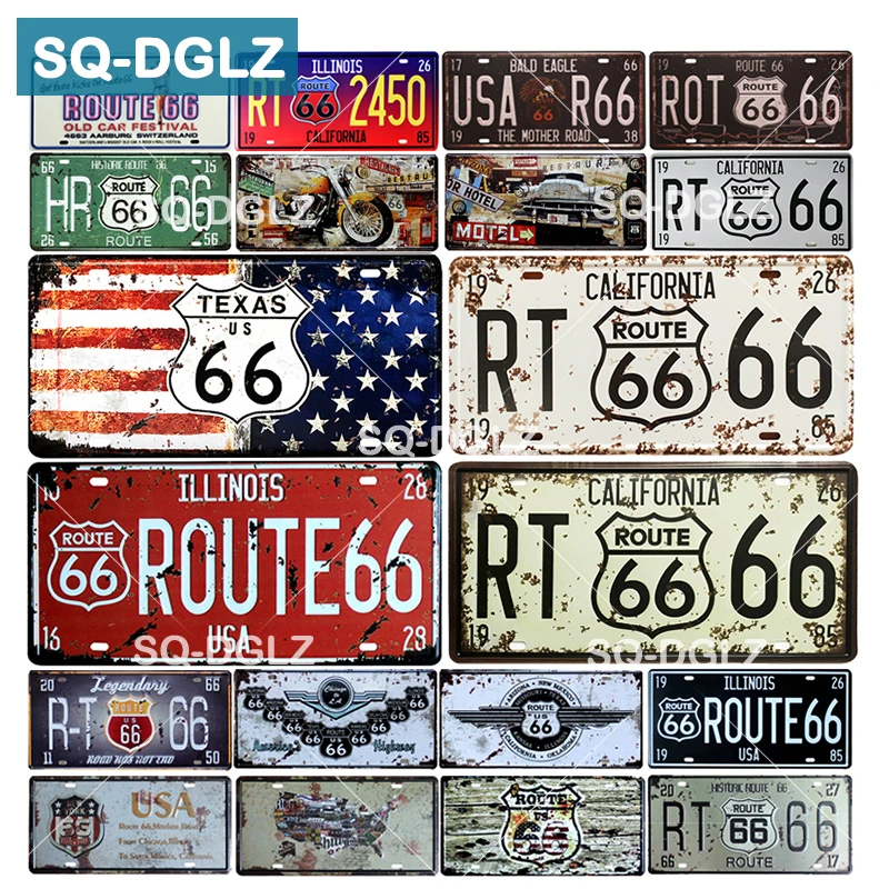 [SQ-DGLZ] Hot Route 66 License Plate Store Bar Wall Decoration Tin Sign Vintage Metal Sign Home Decor Painting Plaques Poster
