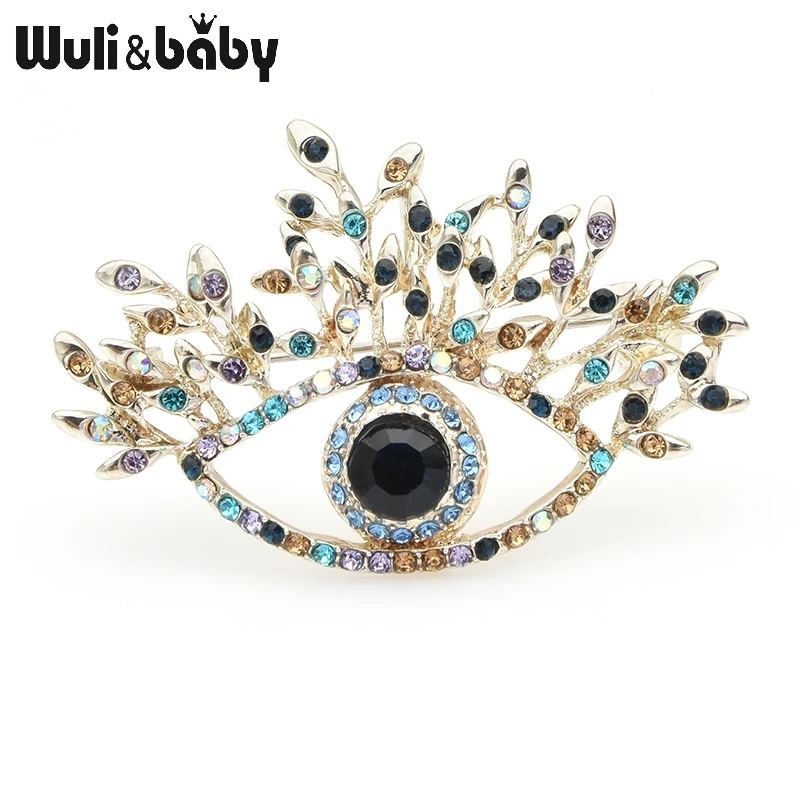 Wuli&baby Blue Rhinestone Eye Brooches Women Alloy Beauty Lucky Eye Flower Weddings Brooch Pins New Year Gifts