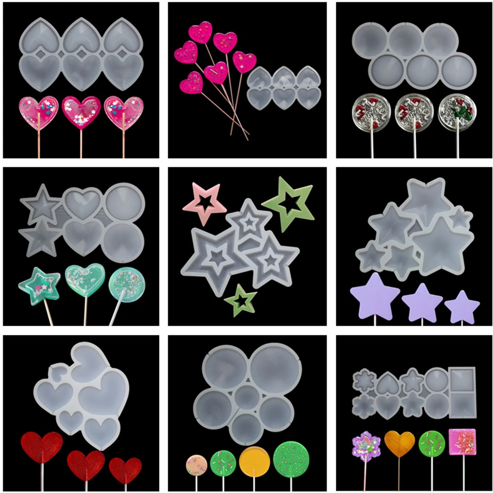 Various Star/Round/Heart Lollipop Silicone Mold Chocolate Candy Cake Moulds For Birthday Cake Decorating Tool Baking Accessories
