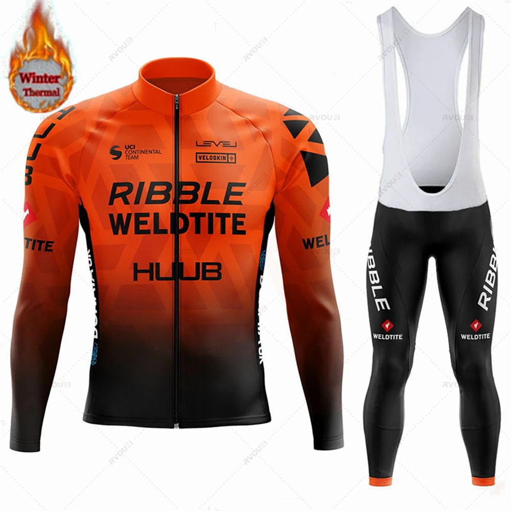 HUUB Team Warm 2021 Winter Thermal Fleece Cycling Clothing Men's Jersey Suit Outdoor Riding Bike Clothes MTB Long Bib Pants Set