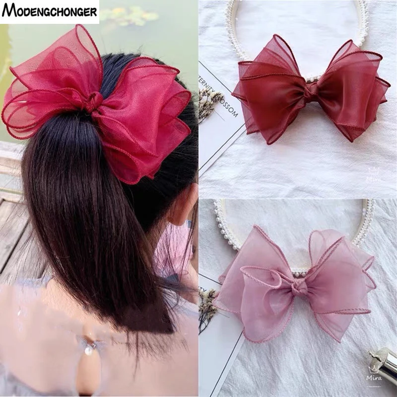 Fashion Four Layers Yarn Barrettes Bow Sequin Love Hair Clips Princess Hairgrip Side Clip Fairy Girl Sweet Lace Hair Accessories