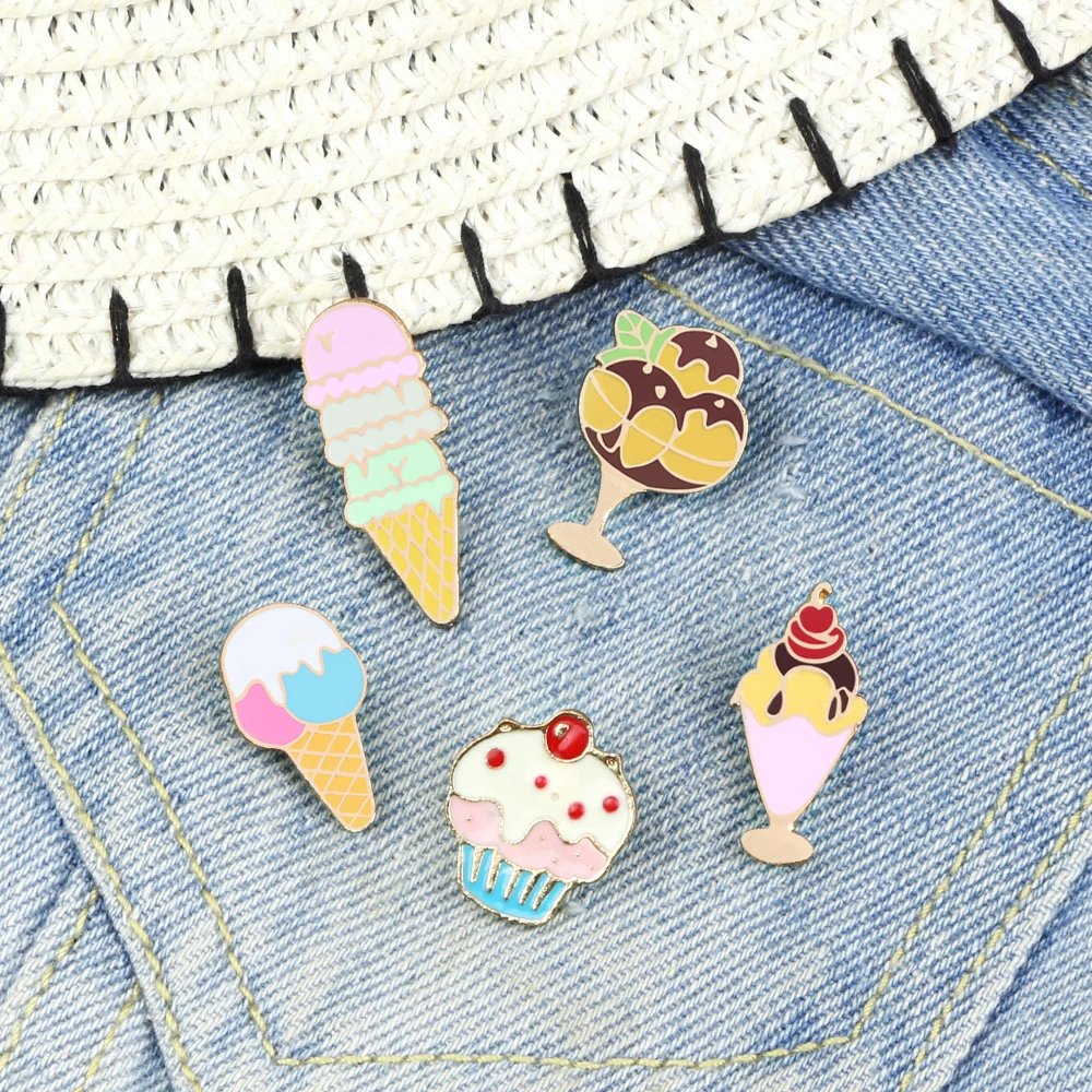 Ice cream cake Cartoon Sweet Enamel pin Brooch Denim Bag Jackets Lapel Badge brooches her Gift for kids girl Birthday Wholesale