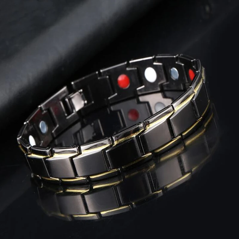 Health Germanium Magnetic Hematite Copper Bracelets Bangles 316L Stainless Steel Charm Bracelet For Men Health Care Jewelry