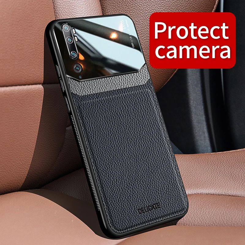 KEYSION Shockproof Case for Xiaomi Mi Note 10 CC9 Pro Mi 9 Lite Leather Glass Phone Back Cover for Redmi Note 9S 7 8T 8 Pro 8A