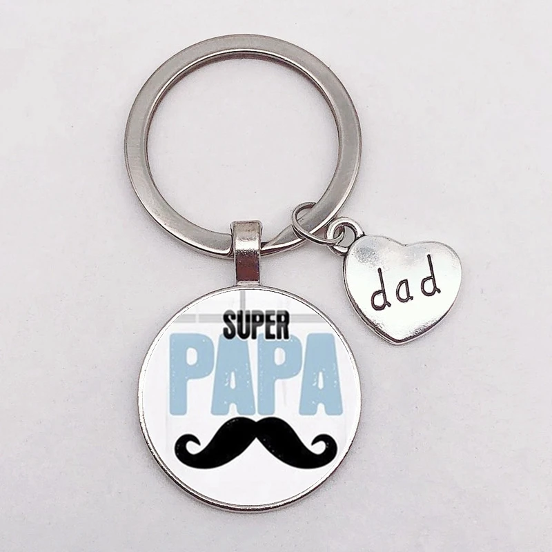 I Love Dad Keychain My Dad Is A Super Hero Pendant Glass Key Ring Father's Day Best Gift