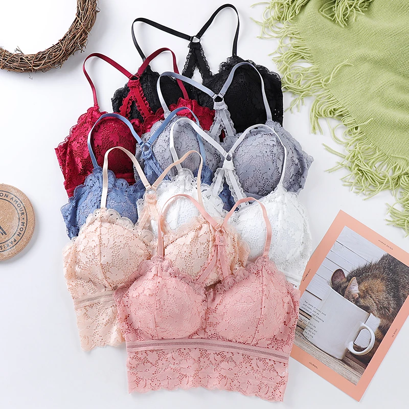 2021 New Women Lace Bra Top Hollow Out Bralette Push Up Underwear Sexy Vest Lady Big Size Full Cup Thin Seamless Femme Lingerie