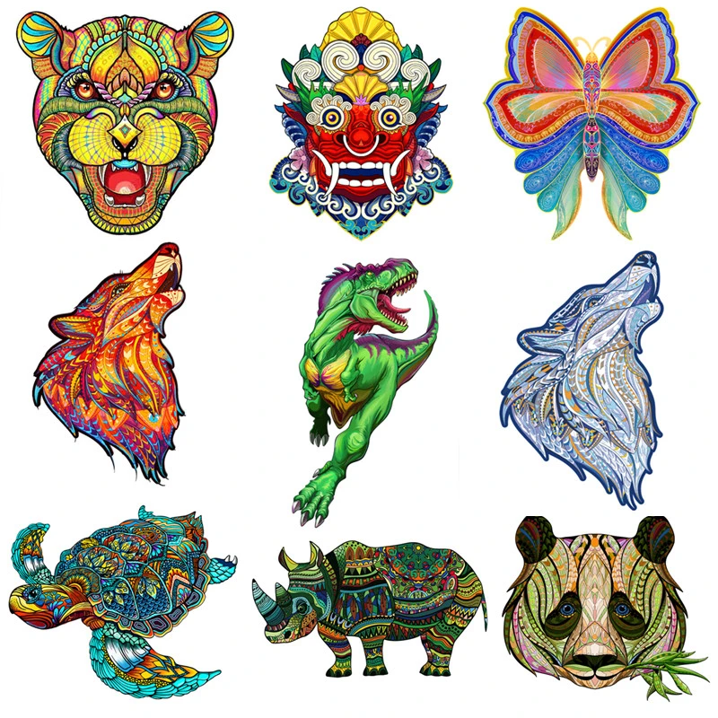 Color Wooden Animals Puzzles Butterfly Wolf Dinosaur Wooden Jigsaw Puzzle For Adults Kids Educational Games DIY Puzzle Toys Gift