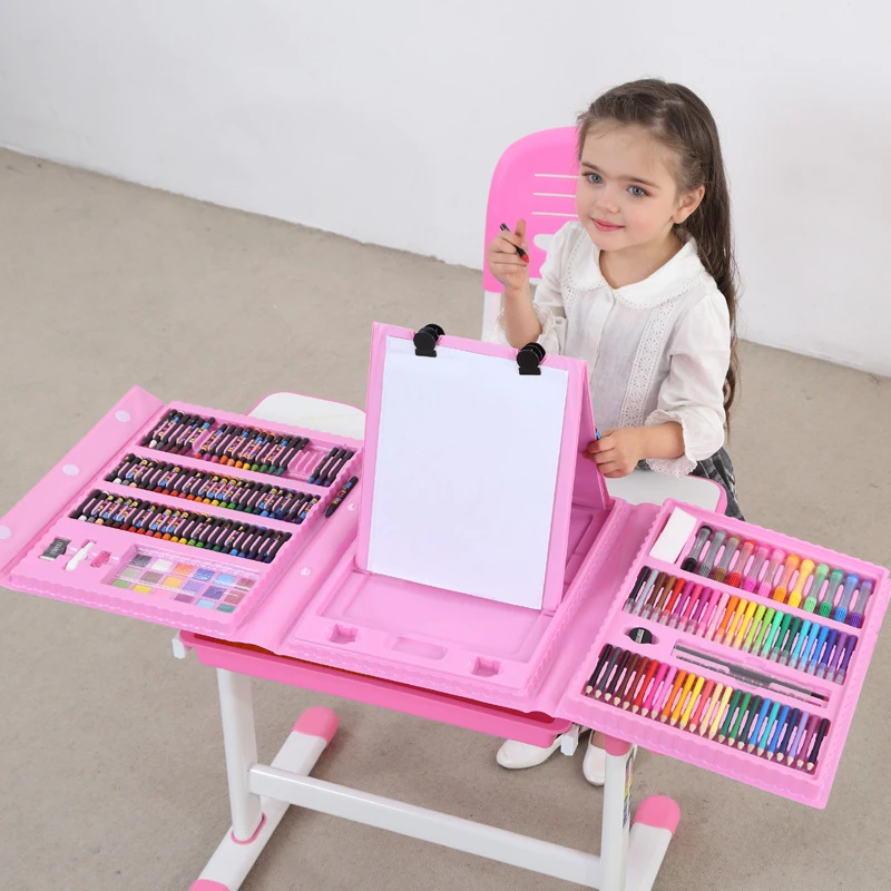 208 PCS Kid Draw Set Colored Pencil Crayon Watercolors Pens With Drawing Board Drawing Set Toy School Supplies Kid Gifts