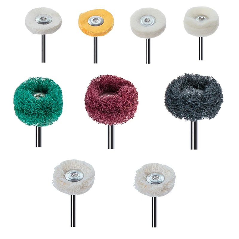 10Pcs/bag Dental Laboratory Dentistry Odontologia Polishing Brush Wheel Rotary Tools 2.35mm HP Shank Wool Goat Cotton Black Buff