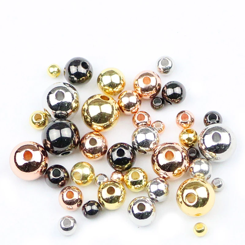 JHNBY Copper Spacer Beads Ball Gold/black 4 Color 3/4/5/6/8MM Metal Round Loose Beads For Jewelry Bracelet Making DIY Findings