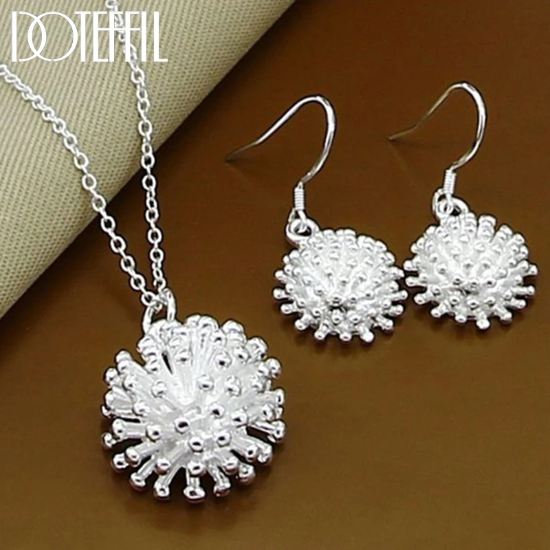 DOTEFFIL 925 Sterling Silver Firework Flower Necklace Earring Set Popular Charm Nice Necklace Earring Sets Women's Jewelry