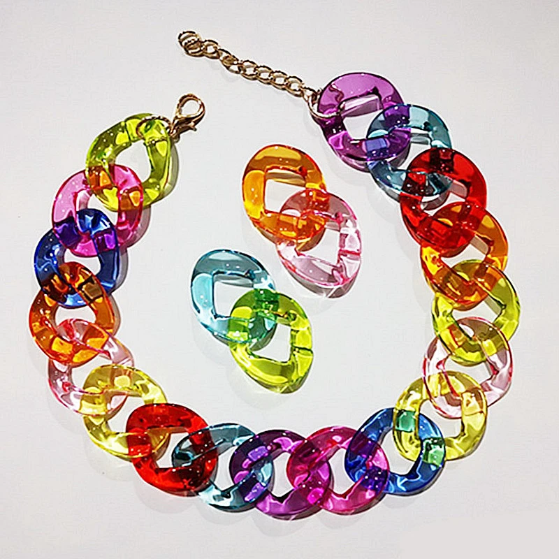 FishSheep Transparent Acrylic Chain Big Necklace For Women Colorful Clear Choker Collar Necklace 2021 Fashion Jewelry Gift