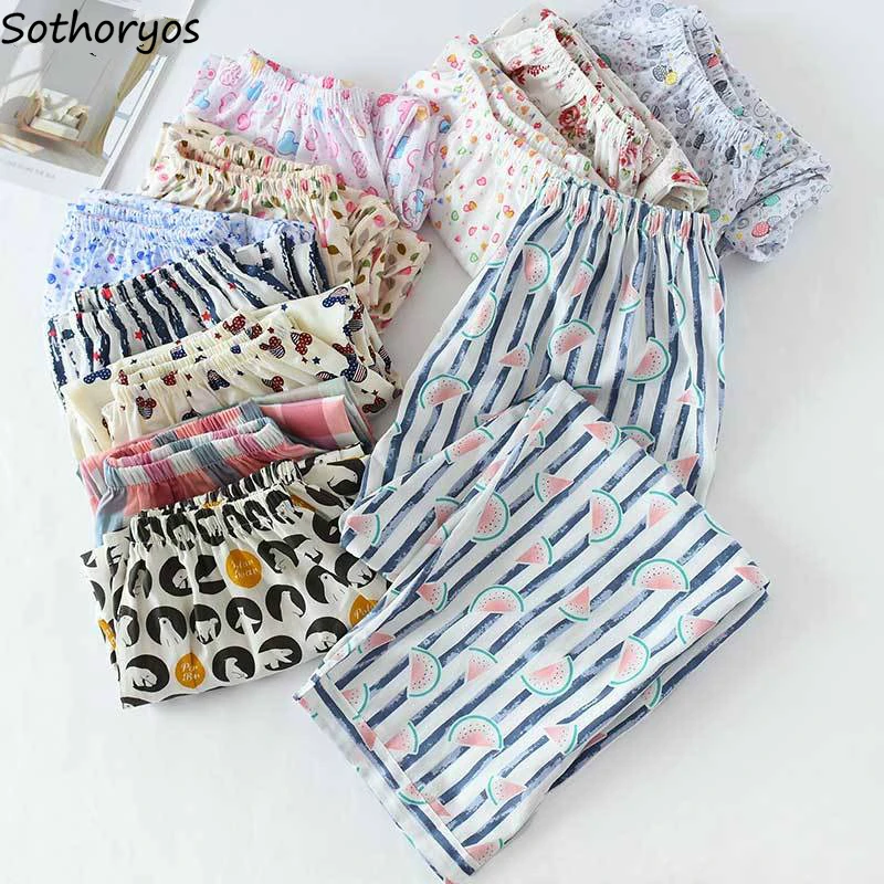 Sleep Bottom Women Printed Spring Summer Plus Size 3XL Breathable Chic Cotton Comfortable Womens Pajama Pants Daily Sleepwear
