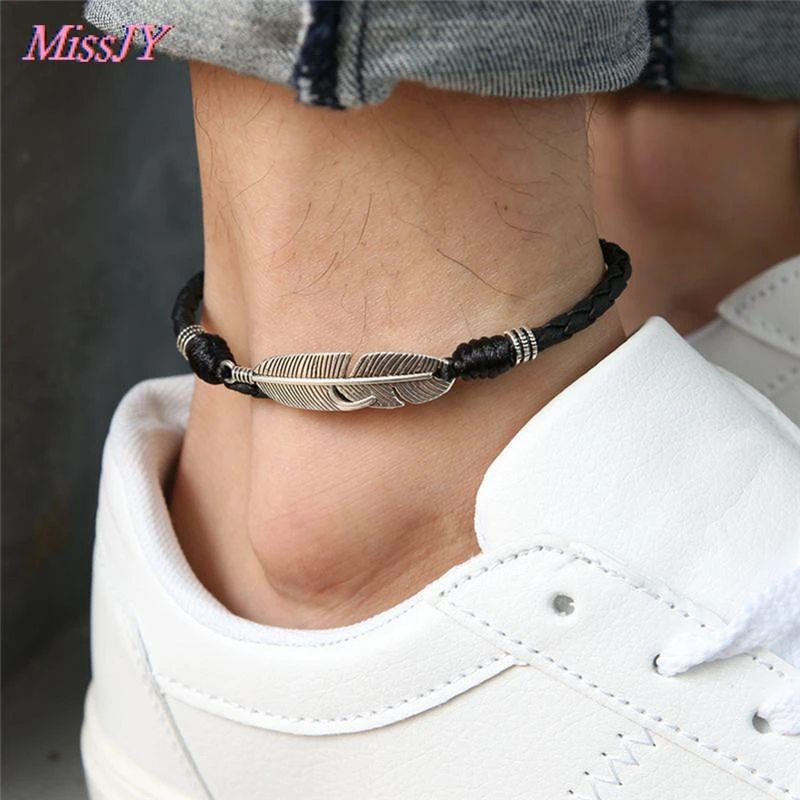 Adjustable Handmade Cool Simple Leaf Anklets Woven Adjustable Rope Lucky Foot Bracelet For Women Men Jewelry