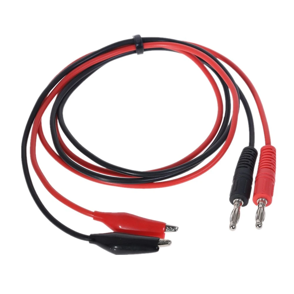 2Pcs Dual Alligator Clip to Banana Connector Oscilloscope Test Probe Cable 1M Red Black