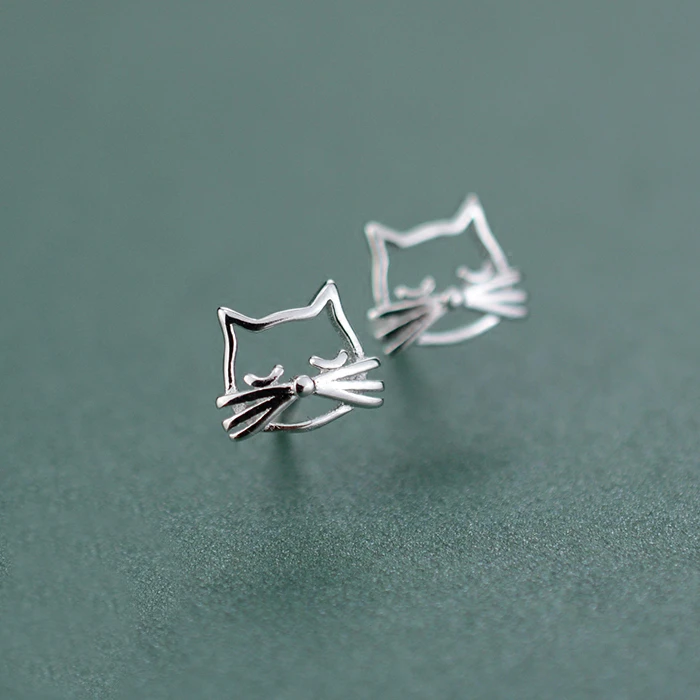 REETI 925 Sterling Silver  Lovely cat Stud Earrings For Women 2018 New Trend Personality Lady Fashion Jewelry