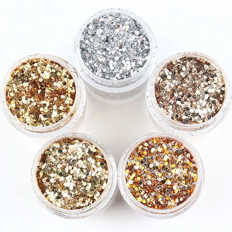 1 Can of Nail Polish Sequin Champagne Silver Gold Mixed Series Gloss Glitter Powder Sequin Powder for Gel Nail Art Decoration Na