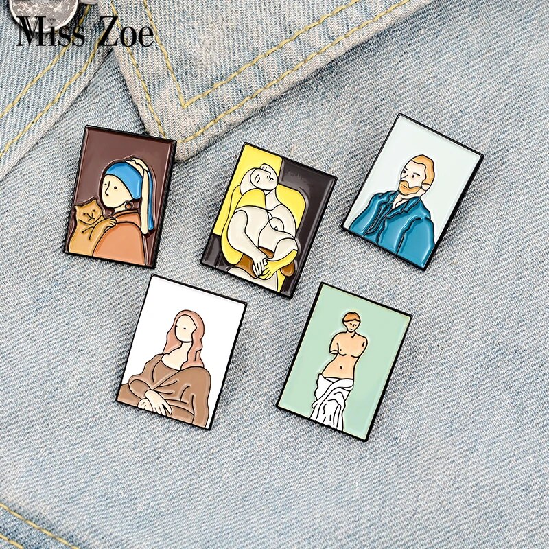 Art Oil Painting Enamel Pin Custom Cartoon Van Gogh Venus Brooches Badge Shirt Lapel Pin Buckle Canvas Jewelry Gift for Friend