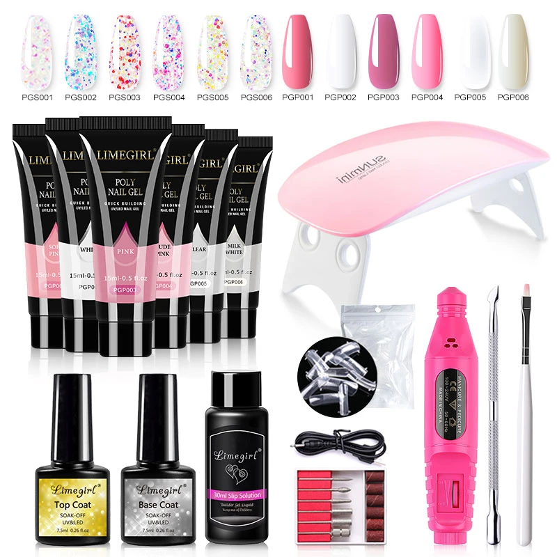 Nail Set Poly Nail Gel Kit with UV Lamp for Extension Set Manicure Acrylic Hybrid UV Gel Polish Art Varnish Set  Extend Finger