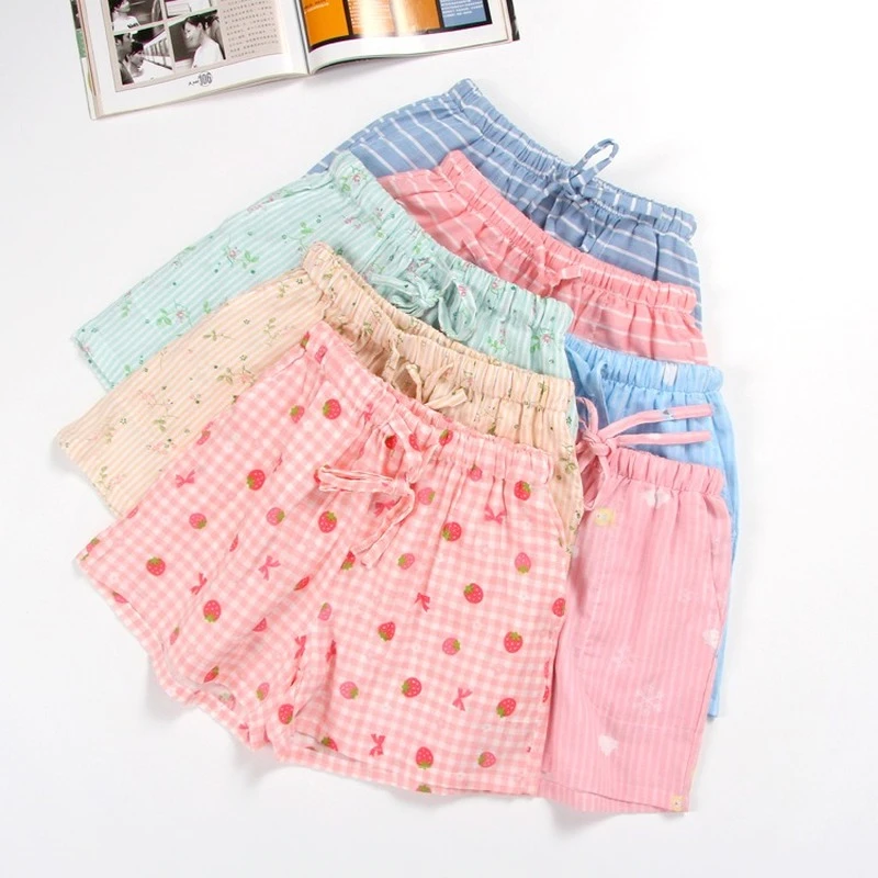 Summer New Cotton Double Gauze Shorts Sweet Fresh Casual Home Pants Printing Lounge Pajama Shorts Lounge Bottoms Sleep Underwear