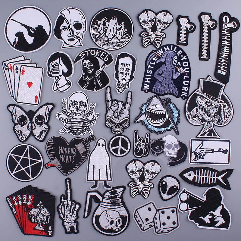 Hippie Embroidery Patches On Clothes Biker Iron On Patches For Clothing Punk Rock Back Patch Applique Stripes For Jackets Badges