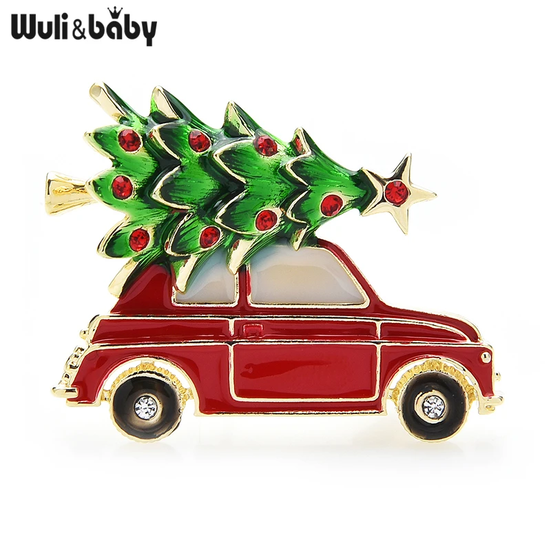 Wuli&baby 2021 New Year Enamel Car Chrismas Tree Brooch Pins Women Fashion Jewelry Gift Trendy Brooches