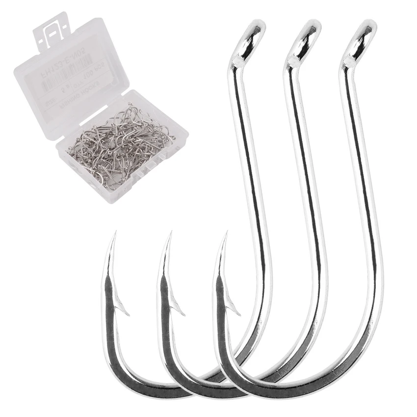 100pc / Box Stainless Steel Octopus Fishhook Sea Fishing Hooks 1#-10# Hook Barbed Ringed Long Shank Saltwater Jigging Hook Japan