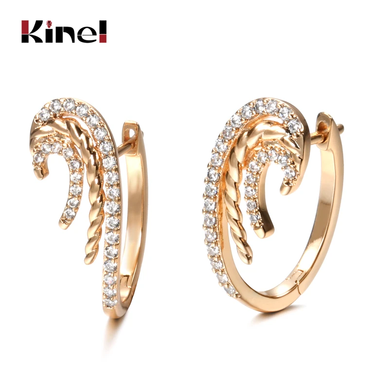 Kinel New 585 Rose Gold Natural Zircon Flower Earring Micro Wax Inlay Hollow Drop Earrings Women Luxury Wedding Fashion Jewelry