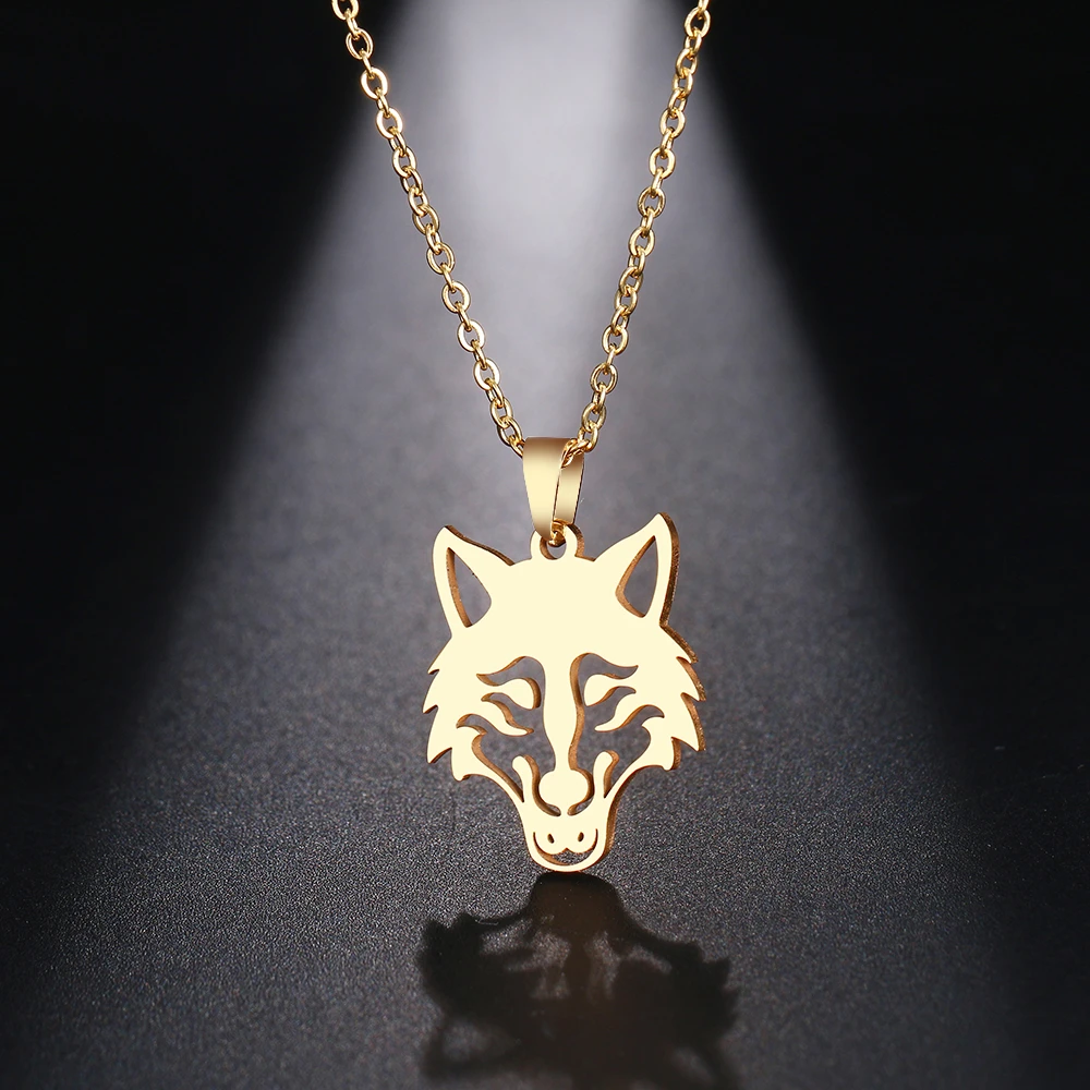 DOTIFI Stainless Steel Necklace For Women Man Wolf Head Choker Pendant Necklace Engagement Jewelry