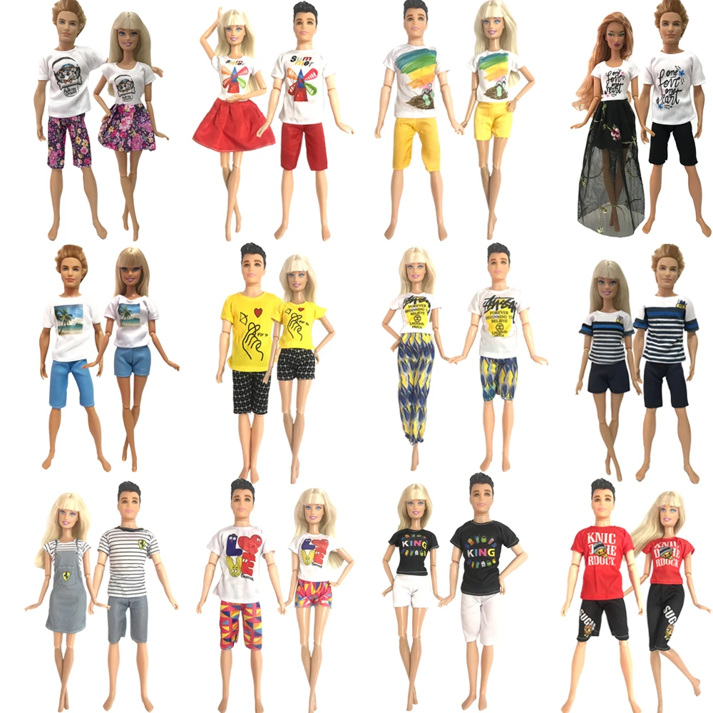NK Mix  2 Pcs /Set Daily Wear Casual Couple Doll Dress  For Barbie Doll Accessories  Boy Girl Clothes Toy For Ken Doll 2GK JJ
