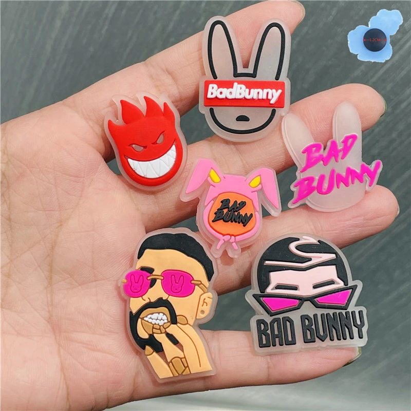 1Pcs Luminous Bad Bunny Rabbit Planet PVC Shoe Charms Noctilucent Star Glowing Shoe Accessories DIY Wristband Croc Jibz Kid Gift