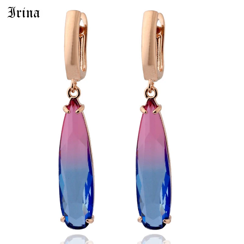 New Fashion Earrings For women Jewelry 585  Rose Gold  Long Earrings Water Drop Colorful Natural Zirconia Dangle Jewelry Gift