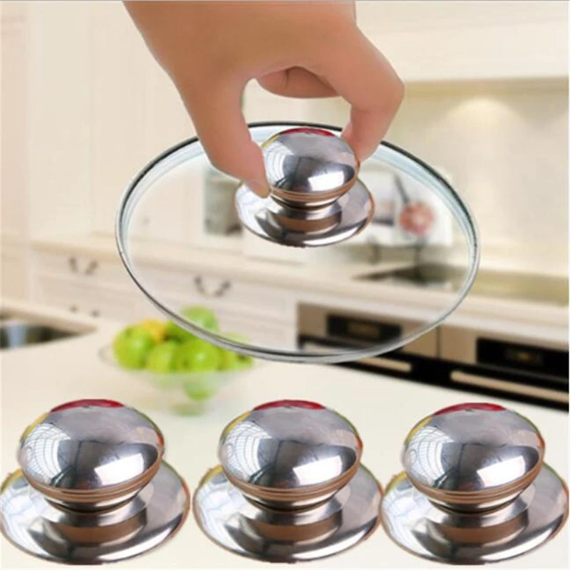 4pcs/set Stainless Steel Replaceable Cover Button Pan Pot Glass Lid Cover Handle Knob Handgrip Grip Kitchen Tool Cookware