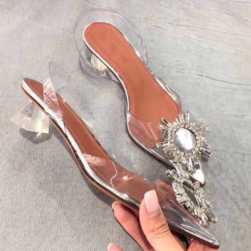 Transparent PVC Sandals Women Pointed Clear Crystal Cup High Heel Stilettos Sexy Pumps Summer Shoes Peep Toe Women Pumps Size 45