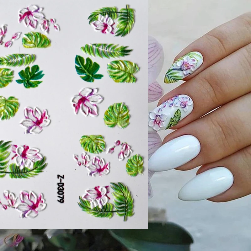 1pc Tropical 3D orchid nail decal Floral nail water transfer tropical nail sticker Nail wraps Water Decalwater slide decal. #D15