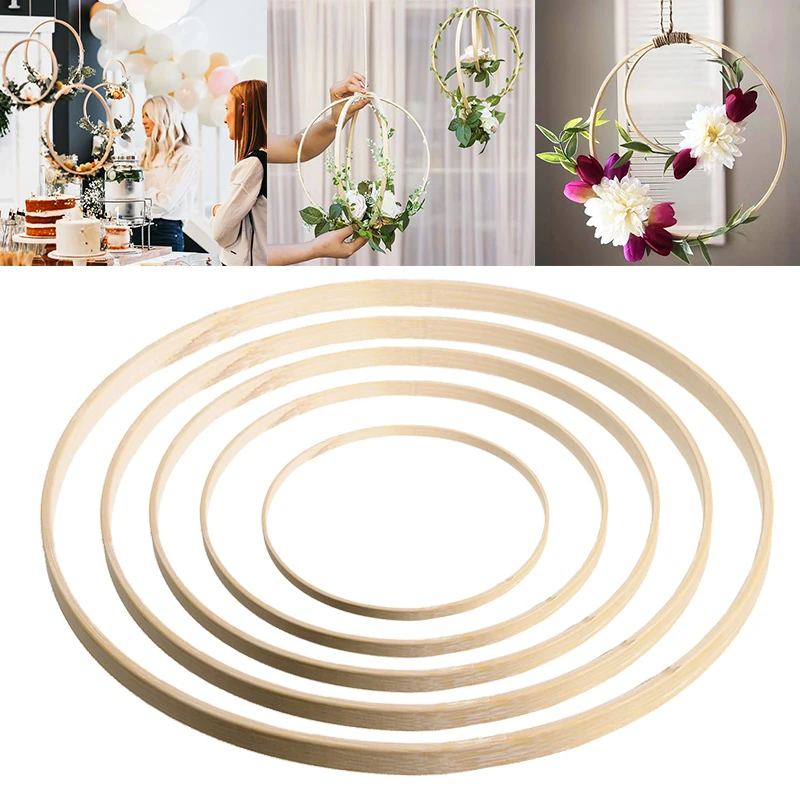 1 Pieces Wooden Bamboo Floral Circle Hoop Set Macrame Craft Hoop Rings Sewing Tools For DIY Flower Wreath Decor Dream Catcher