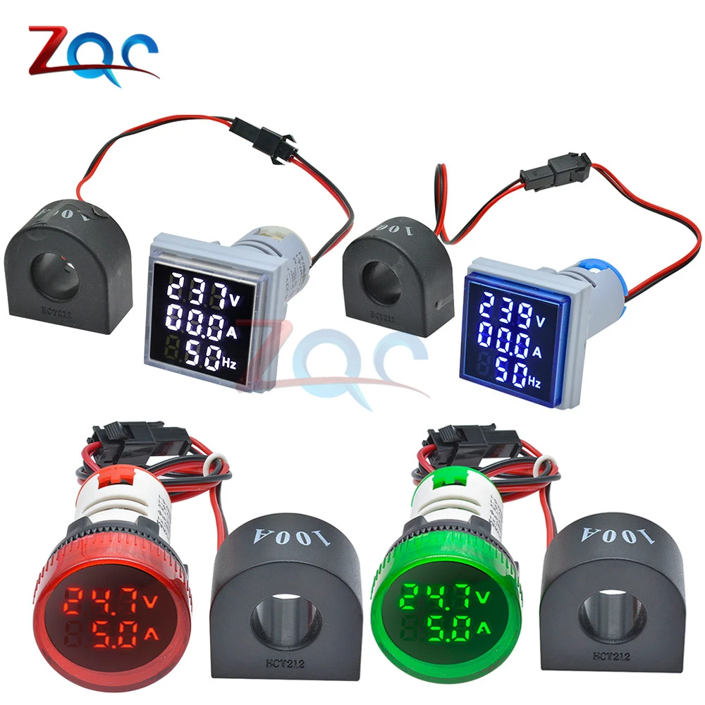 AC 60-500V 110V 220V Ammeter Voltmeter HZ Hertz Frequency Meter 22mm Digital Current Voltage Amp Signal Light LED Lamp Indicator