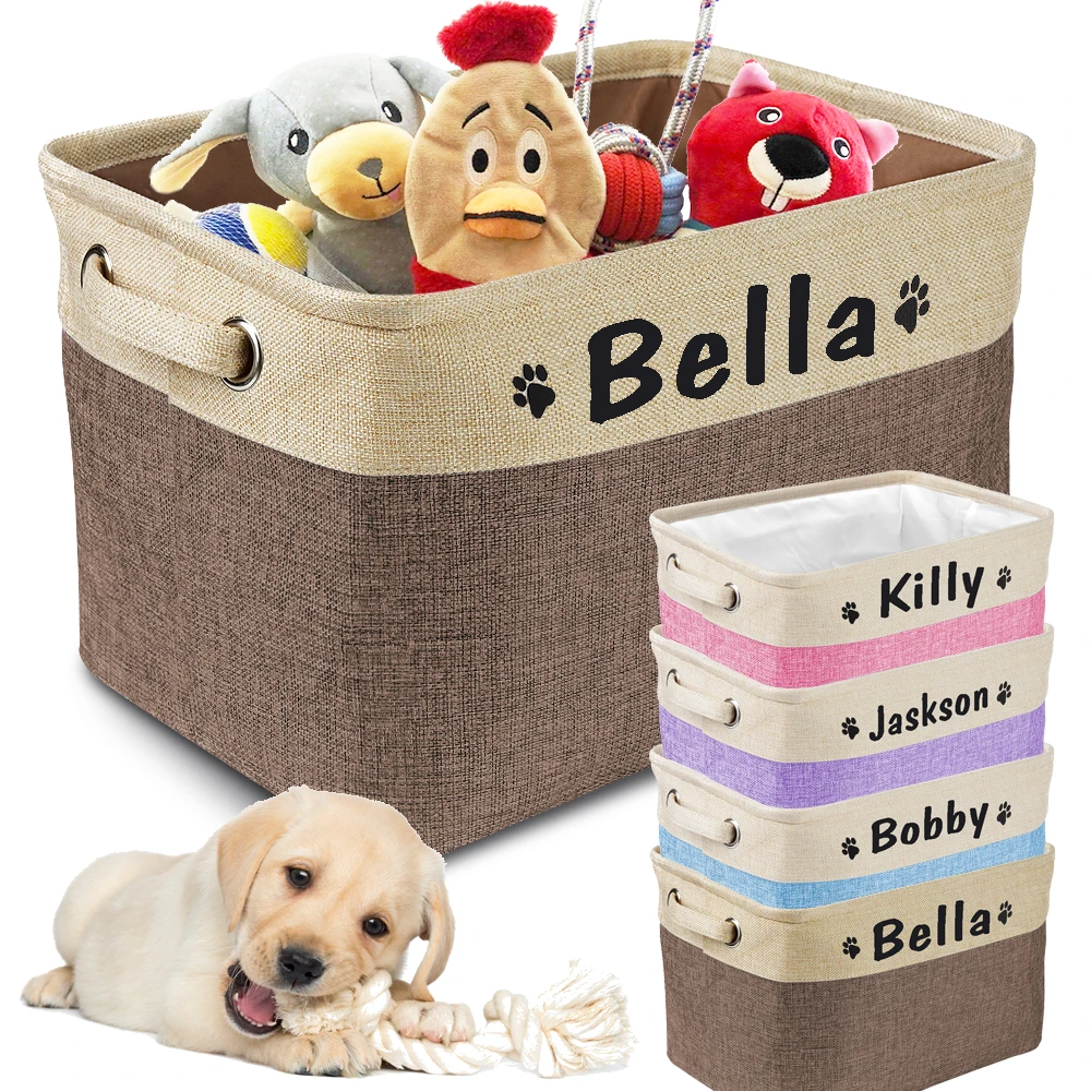 Personalized Pet Storage Box Free Custom Dog Storage Baskets For Dog Toys Clothes No Smell Free Print Dogs Name With Cute Paw