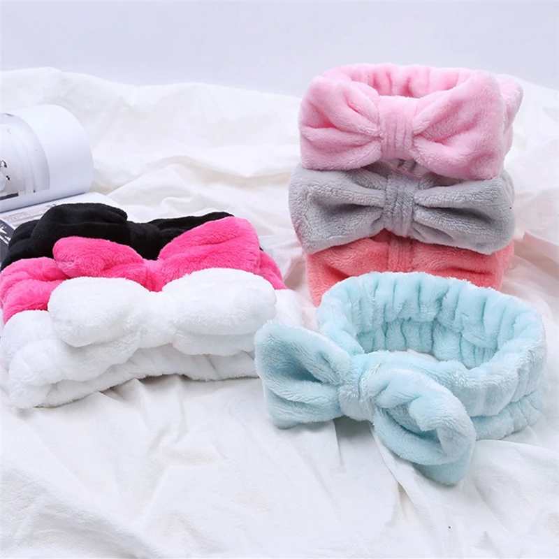 Flannel Cosmetic Headbands Soft Bowknot Elastic Hair Band Hairlace for Washing Face Shower Spa Makeup Tools