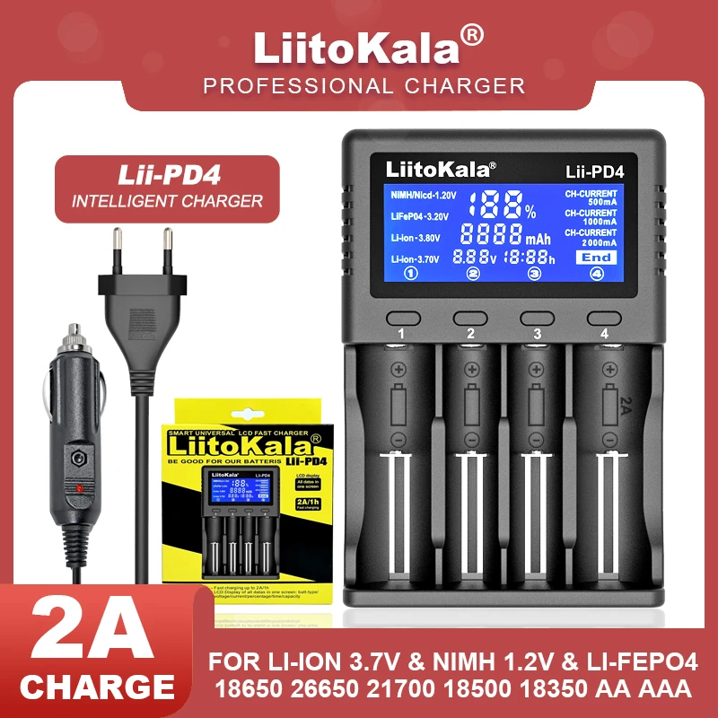 Liitokala Lii-PD4 3.7V 3.2V 1.2V Battery Charger LCD Display 18650 21700 26650 20700 18350 26700 AA AAA Etc Test Capacity