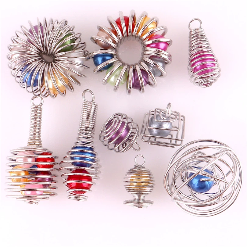 New Charms 10Pcs Silver Plated Lantern Spring Spiral Bead Cages Pendants For Wome Men DIY Necklace Jewelry Making Accessories