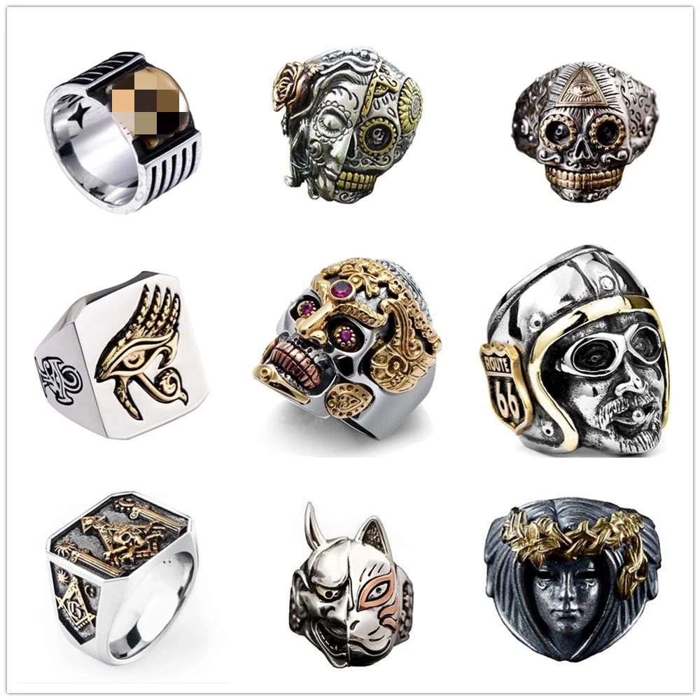 FDLK  Hip Hop Skull Animal Ring Men Accessories Vintage Rock Big Biker Signet Gothic Punk Ring Antique Tibetan Rings Jewelry