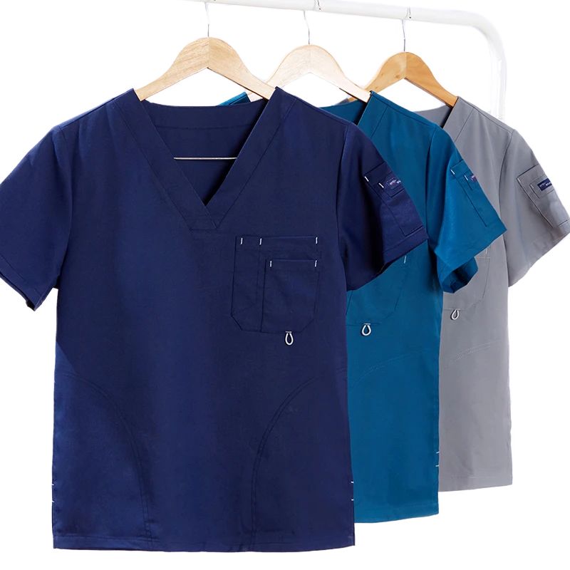 Scrub Uniform Nurse Workwear Scrubs Set Top Pant Nursing Uniforms Women Men V Neck Doctor Working Suits Solid Color 9901-01