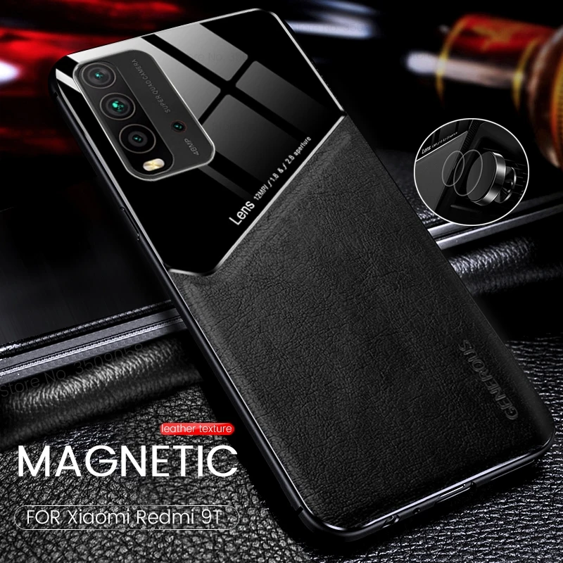 PU Leather Hard PC Car Magnetic Holder Back Cover for Xiaomi Readmi Redmy Redme Redmi 9T 9 T T9 Redmi9T Silicone Shockproof Case