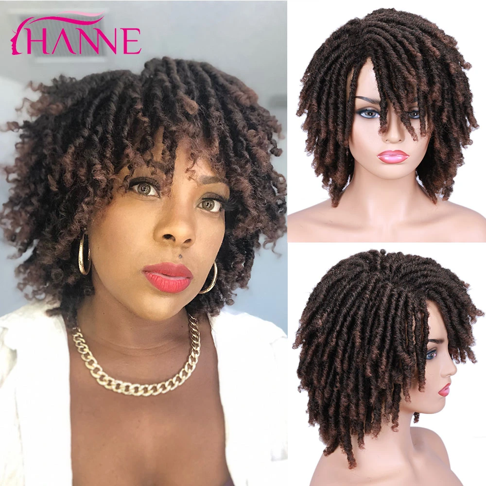 HANNE Short Dreadlock Wig Black/brown/red Synthetic soft faux locs Wigs Braiding Crochet Twist Hair Wigs For Black Women/Men